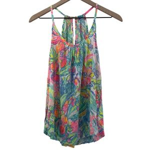 Lilly Pulitzer Lacy Tank Top Surf Gypsea Women XS Keyhole Back Tropical‎ Floral